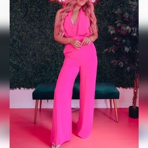 DO+BE NWOT Holding On Flare Halter Jumpsuit in pink M